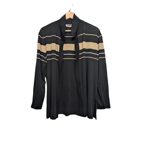 Exclusively Misook Women's Size XL Petite Open Front Collared Cardigan Black Tan - Picture 1 of 10